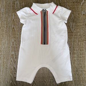 Burberry Boy's Noe Icon Stripe Polo Romper 3 Month